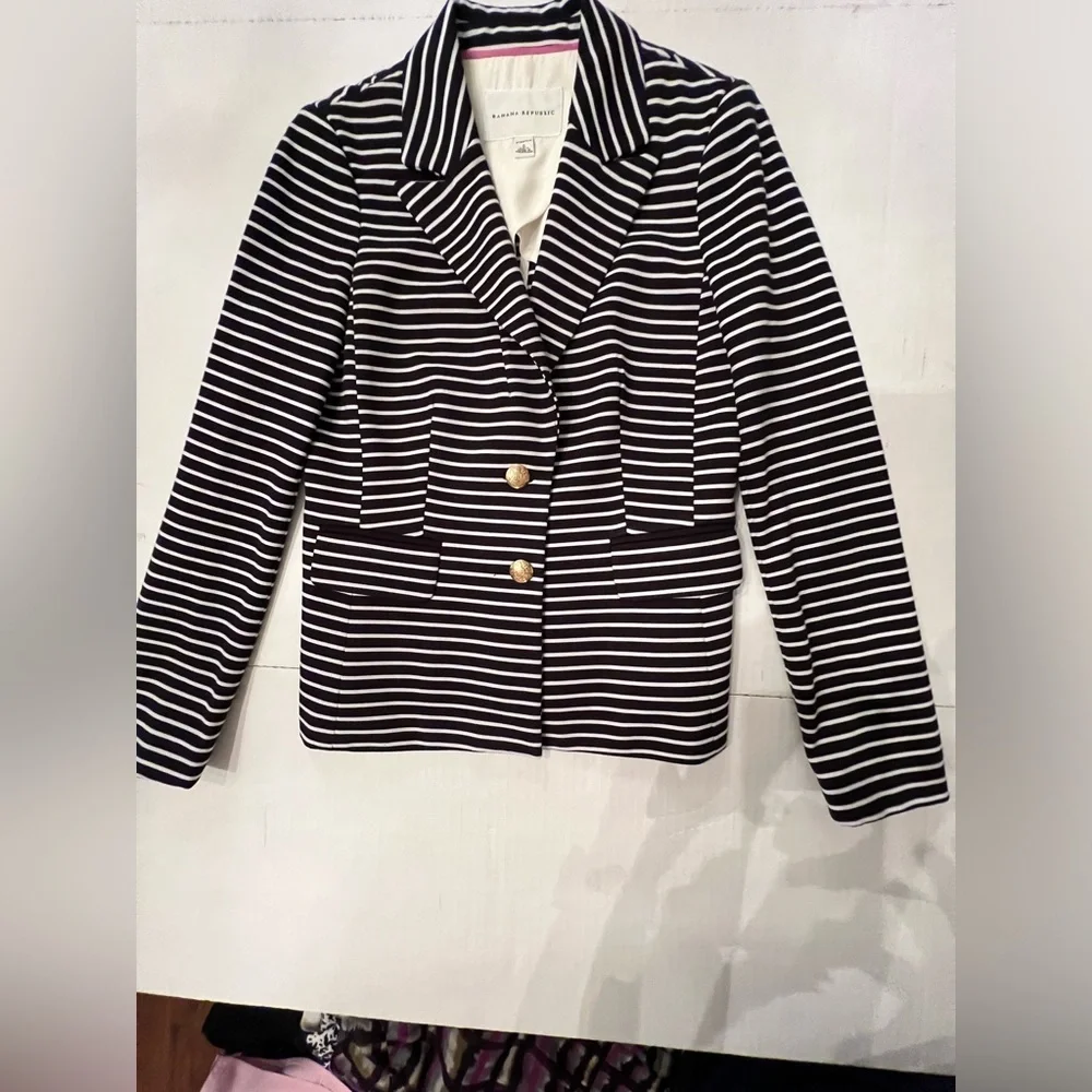 BANANA REPUBLIC STRETCH CLASS BLAZER. SIZE 0. NAVY AND WHITE - Picture 8 of 10
